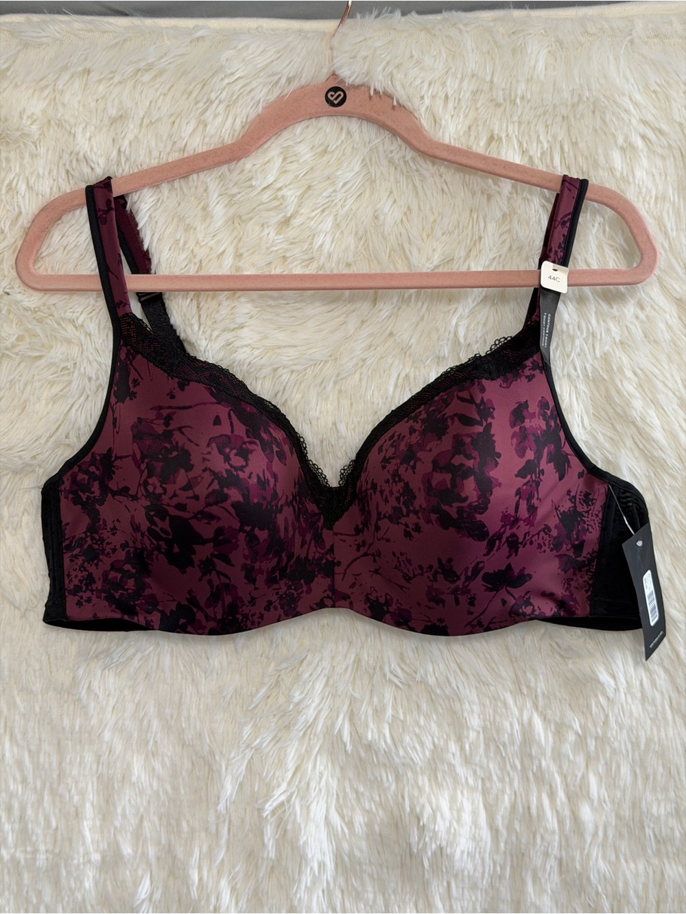 Déesse Lingerie Womens Floral Print Contour T-Shirt Bra 42C Purple Black Lace